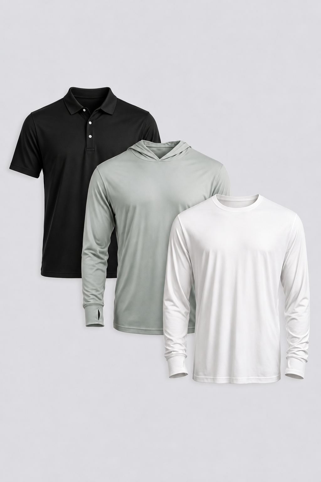 UPF Essentials 3-Piece Bundle – Polo, Long-Sleeve Crew & Hoodie
