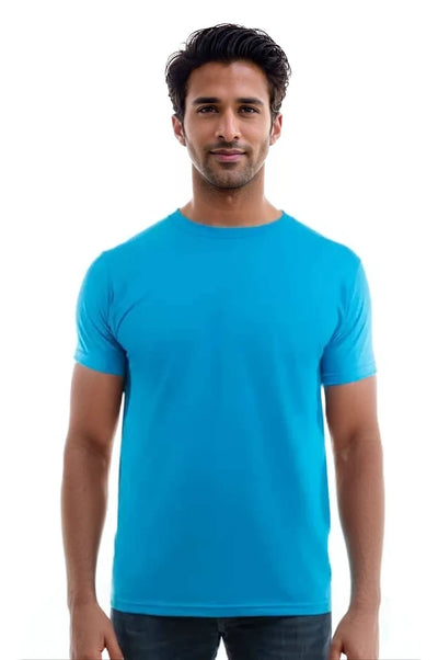 Turquoise Premium Blank Cotton Crew Neck T-Shirts by spectraUSA
