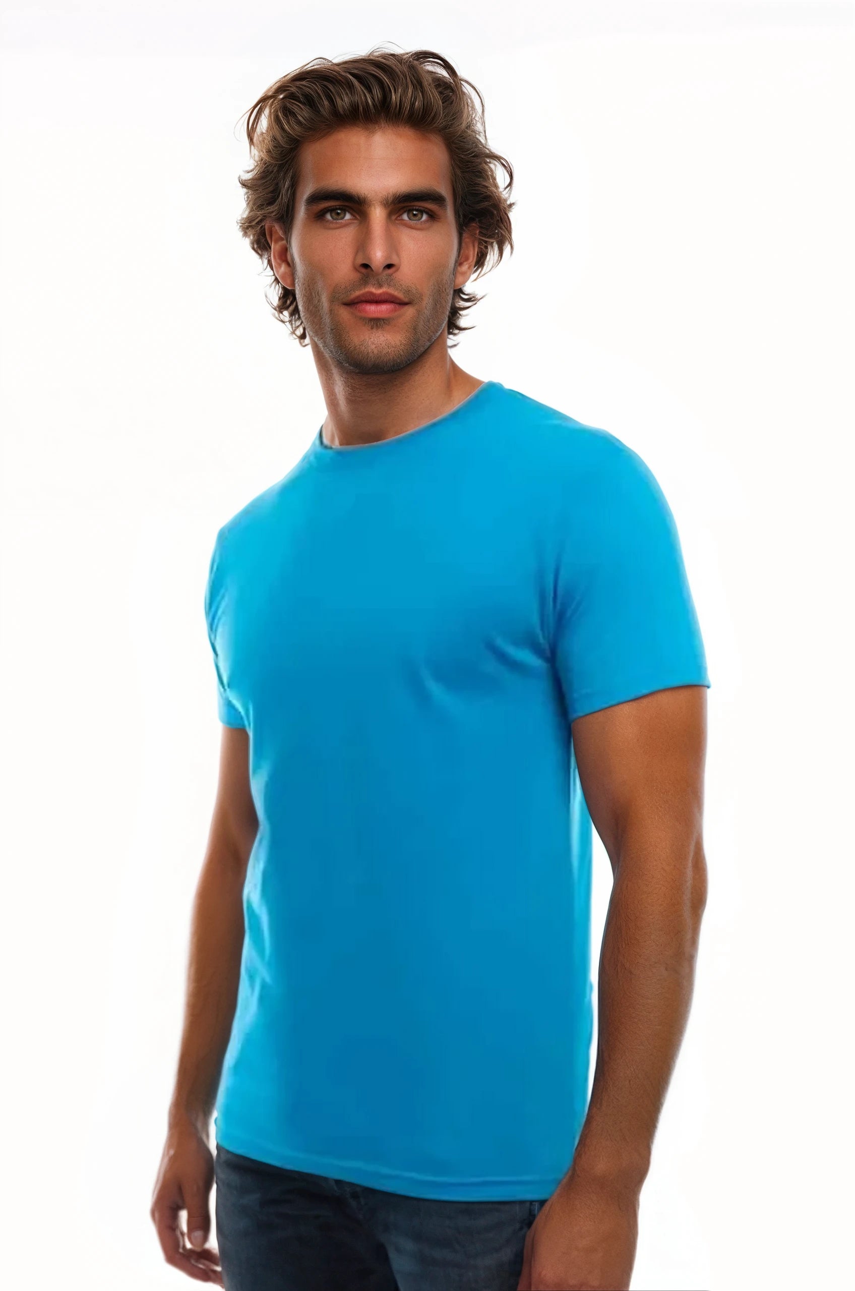 Turquoise Premium Blank Cotton Crew Neck T-Shirts by spectraUSA