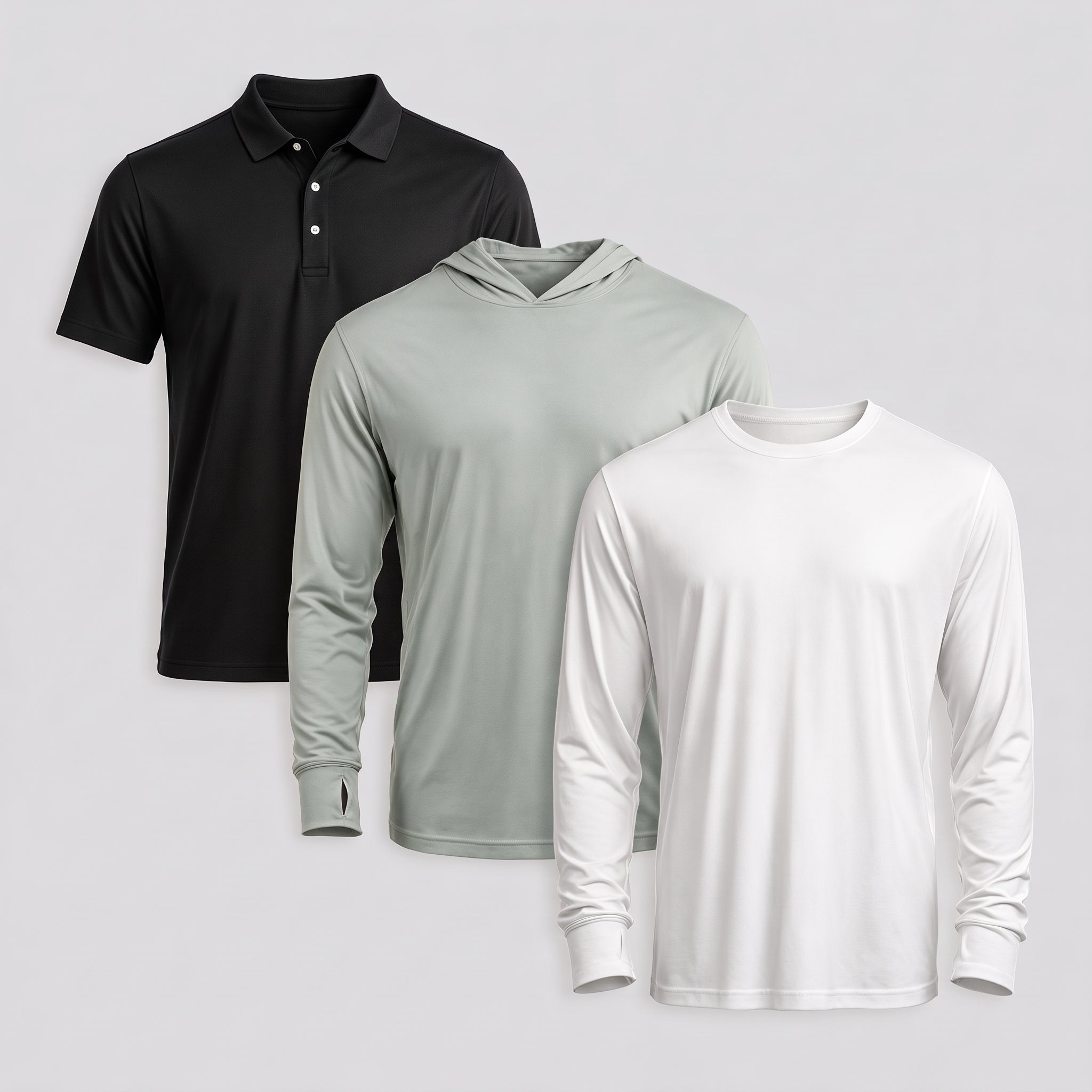 UPF Essentials 3-Piece Bundle – Polo, Long-Sleeve Crew & Hoodie