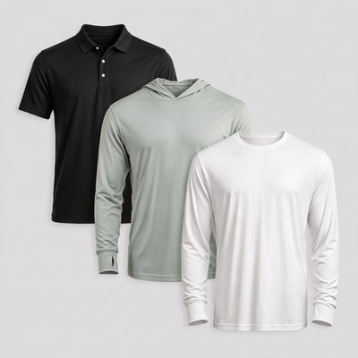 UPF Essentials 3-Piece Bundle – Polo, Long-Sleeve Crew & Hoodie